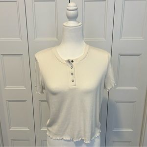 American Eagle Cream Ribbed Baby Tee